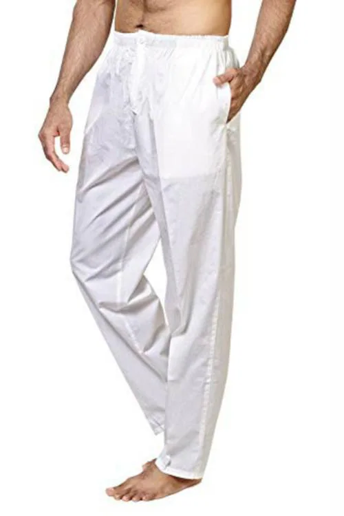 TATWAM Men Solid Cotton Pyjama With Elastic White 5XL