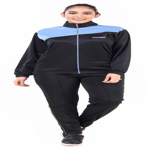 TEMPEST Women's Polyester Athletic Gym Running Sports Track Suit | Women's Yoga Track Suit Pants, Joggers, Gym, Active Lower Wear (Medium, Black/Skyblue)