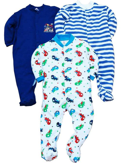 MM IMPEX Baby Boys and Girls Blue Printed Cotton Blend (Pack of 3) Dungaree6-9 MONTHS| Rompers |Sleepsuits | Jumpsuit |Body suits