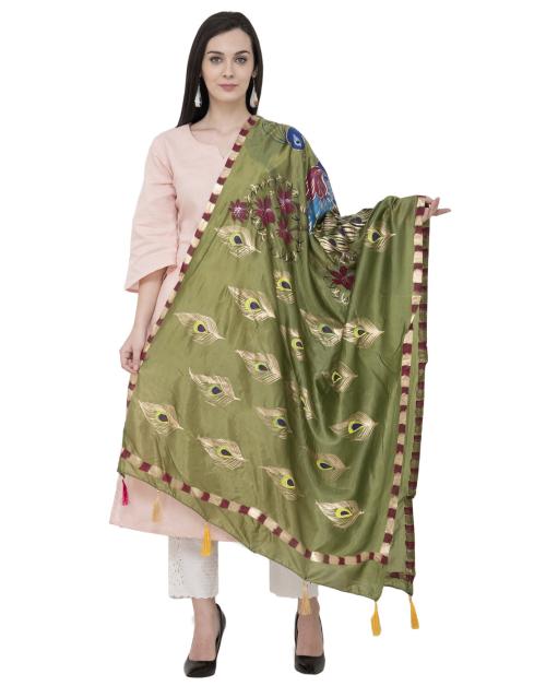A R Silk Silk Peacock Multi Fancy Dupatta Color Mehendi Green Dupatta/Chunni