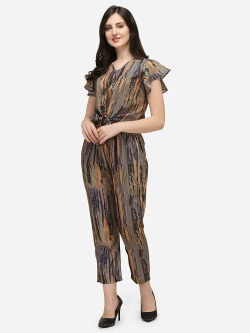 Fablee Women Brown Printed Crepe Night Suit