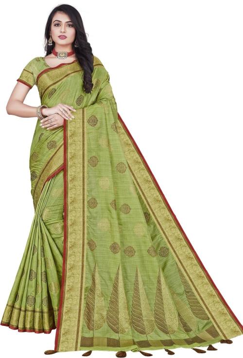 Ashika Women Light Green Printed Pure Silk Saree with Unstitched Blouse Piece
