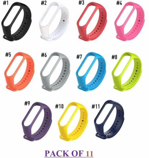 Askovid Red, Orange, Green, Pink, Purple, Yellow, Blue, Grey, Black, White And Mullti Color Fitness Sport Replacement Wrist Smart Watch Strap Band Pack of 11