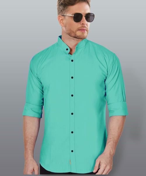 VebNor Cotton Blend Solid Light Blue Men Casual Shirts