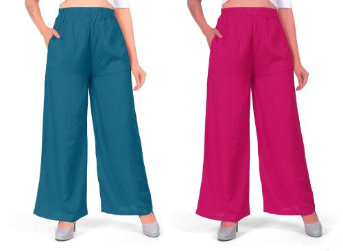 MEVABA Rayon viscose Palazzo pants for women by LIVA|Light weight breathable fabric (Pack of 2)