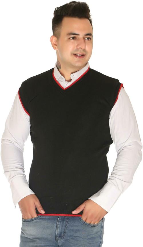 Om Designer Men Black Solid Wool Blend Single Sweater (XL)