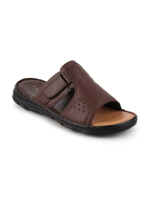FAUSTO Men's Brown Formal Leather Slip-On Dress Slip-On Slippers