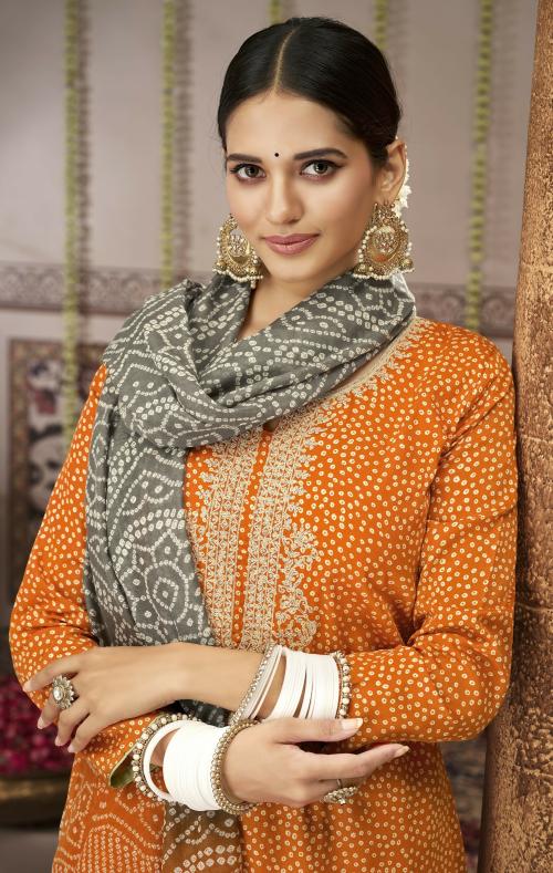 THE JAZZBAAT Unstitched Bandhani Printed Pure Jam Cotton Suit Material with Embroidery and Pure Muslin Dupatta Unstitched Dress Material For Women (Yellow) (CVPB3_8)