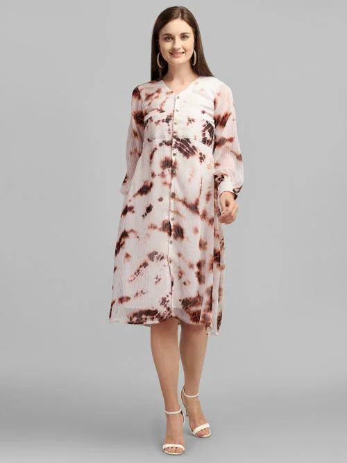 Vaani Creation Women Brown Georgette Shift Dress (L)