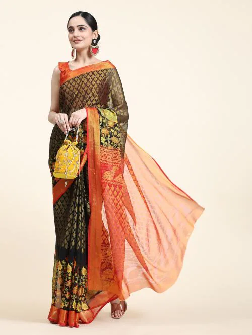 Rujave Women Red Printed Brasso Daily Wear Saree