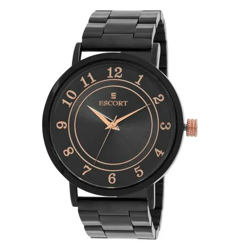 Escort Analog Black Dial With Black Strap Watch For Men (E 1800-7282 BM)