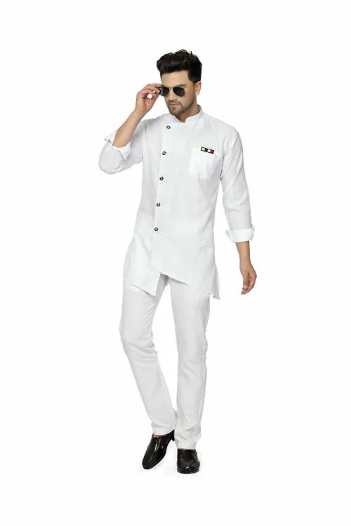 RYLEN White Short Kurta With Pant, Designer Kurta, Pure Cotton Kurta For Men