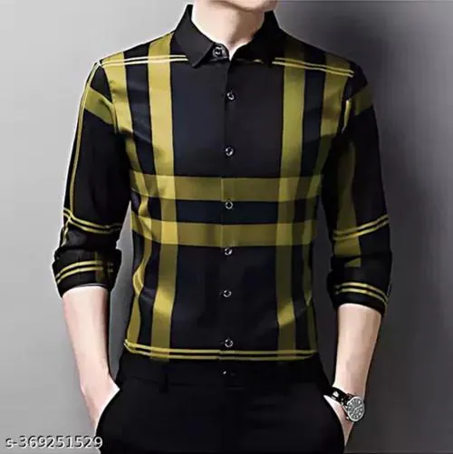 OCtaviAN MENS FULL SLEEVE LYCRA SHIRT Men's Shirts || Tropical Printed Shirts for Men || Summer Wear Shirt for Men || Perfect for Outing || Vacation || DateWear Shirt for Boys || printed shirt||solid striped shirt||trendyshirt||shirt for men Yellow-L