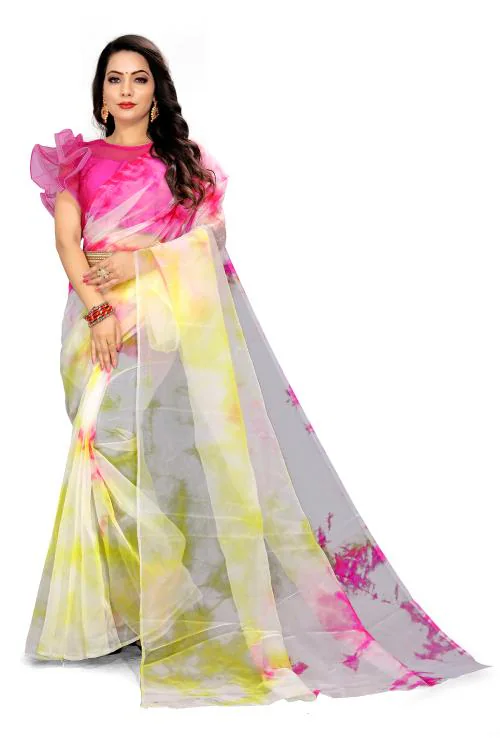 NANCY DESIGNER Organza Saree & Net Stitched Blouse