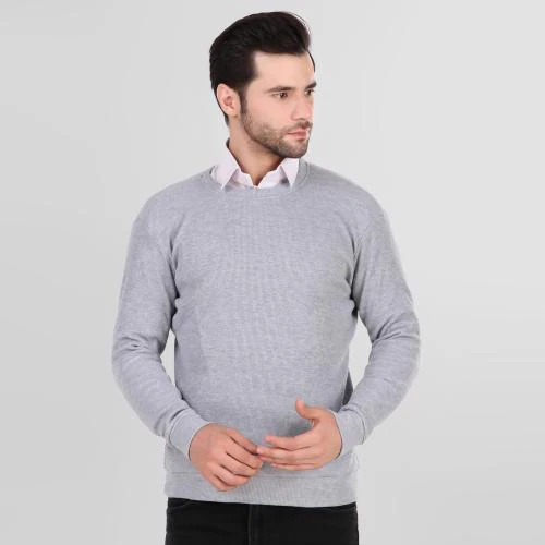 DIAZ Men's Cotton Crew Neck Sweatshirt/Sweater Men High Neck Full Sleeve Winter Sweater Size XL Color Grey