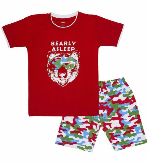 Toodles Boys Blood Red Printed Cotton Blend Tshirt Pant (5 - 6 Y)