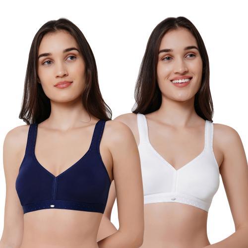SOIE- Full coverage, Non padded, non wired Bra (Pack Of 2)-Navy & White-32D