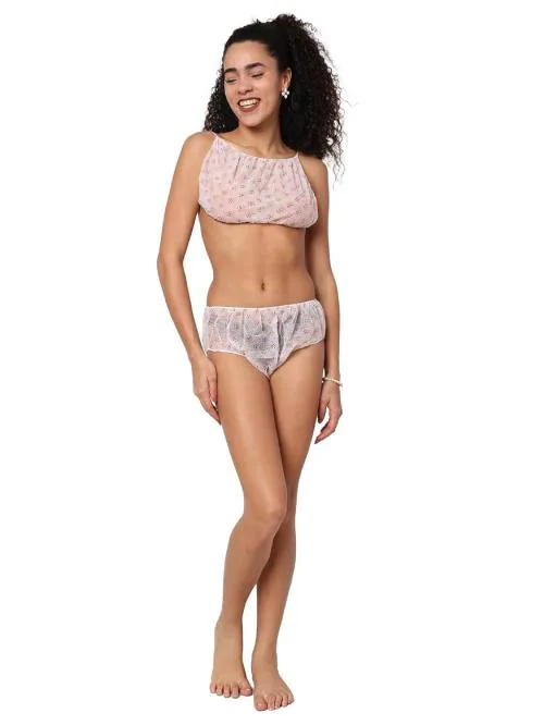 Sassyvilla Disposable Panties for Women with Bra Combo Travel Maternity Spa Saloon Innerwear use and Throw Flower Printed (Set of 5 White)