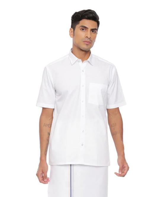 UATHAYAM White Pleasure Cotton Half Sleeve Solid Slim Fit Trending White Formal Shirt for Men Pack of 1