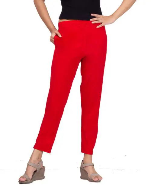 Buy Anaro Red Women Cotton Lycra Pencil Pant (Kurti Pant/cigarette Pant