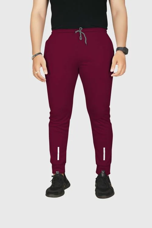 Suzaro Men Maroon Solid Lycra Blend Track Pant (Medium)