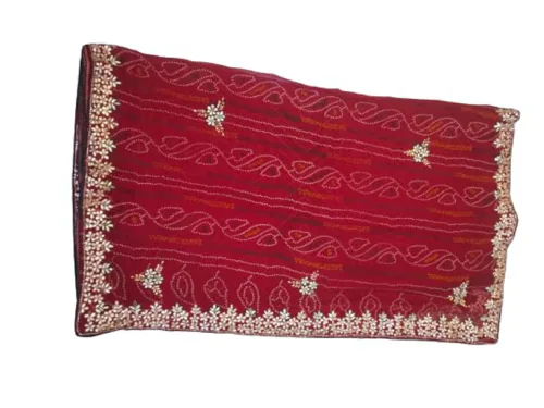 FASHION MOODS Pyour Fabric Jaipuri Handwork bandhej heavy georgette color chunari saree with Blouse (Maroon)