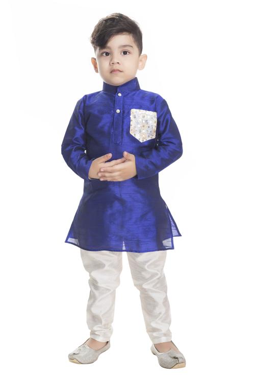 NEW GEN BOYS BLUE PRINTED 100% COTTON PACK OF 1 JACKET KURTA & PAIJAMA PANT
