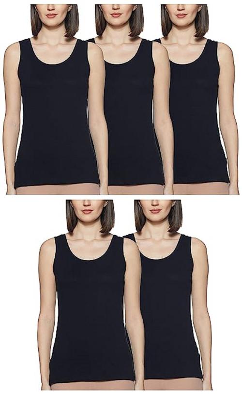 Softline Black Solid 100% Cotton Camisoles & Tanks