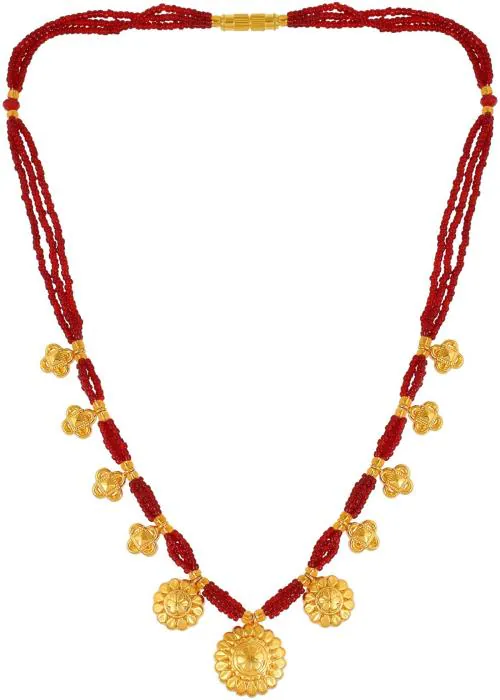 ADMIER gold plated hanging with mahroon beaded traditional Maharashtrian Thusi necklace bridal mangalsutra for women