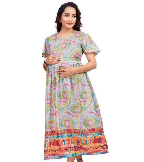 RITIJYA Maternitywear Printed Zipless Feeding Kurtis for Women | Maternity Dress for Nursing & Pregnancy (9245_48,Galaxy Cream,4XL)