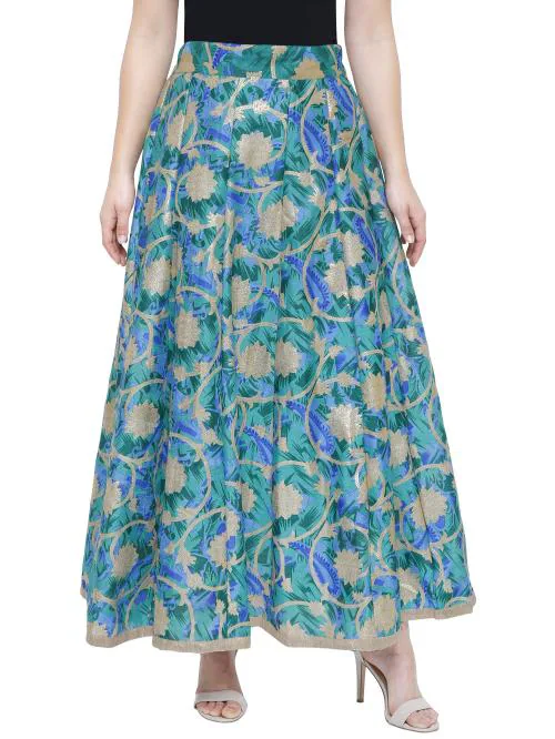 DAMEN MODE Women Flared Self-Design Royal Silk Skirt Inner Lining (Peacock Blue)