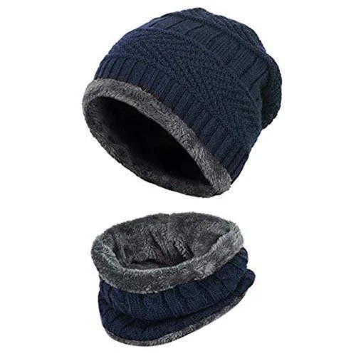 CREATURE Unisex Woolen Beanie Cap Plus Muffler Scarf Set (BLUE)