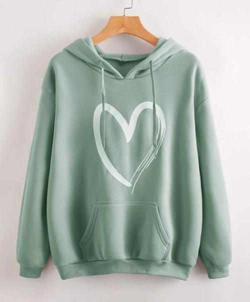 ANANTA DESIGN Fleece Fabric Front Print Sweatshirt Hoodies for Girl Winter Wear kangaroo pocket shape(Light Green,M)