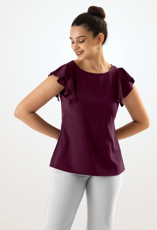 AASK Solid & Plain Crape Purple Color top