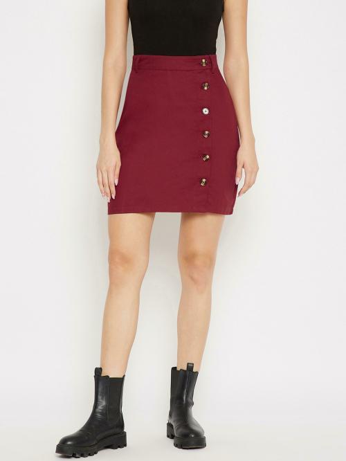 Uptownie Lite Women Maroon Solid Denim Single Skirt