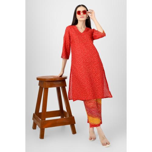 ANASCO INDIA BUYING HOUSE Gedap women kurti pajama combo set 100% rayon kurta pajama in tomato red color