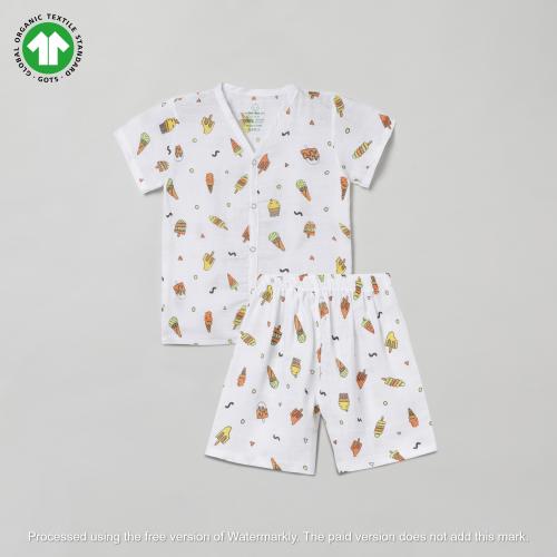 The Boo Boo Club 100% Muslin Organic Cotton Button Shirt and Short Set | GOTS certified Cotton | Half Sleeve Shirt | Summerwear Set | Candy Print | 12-18 Months