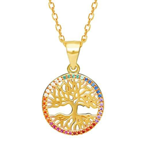 Giva Sterling Silver 18K Gold Plated Rainbow Tree Of Life Pendant With Link Chain For Women
