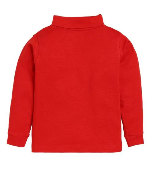 Baba & Baby Kids High Turtle Neck Cotton T-Shirt Red-5-6Y