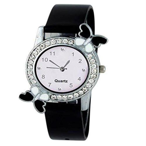 Crispy Analog White Dial Black Strap Watch For Women