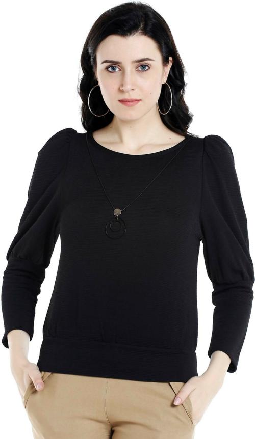 109F Women Black Solid Polyester Top