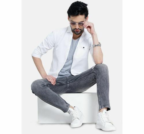 CAMISA 100% Cotton Drill Fabric with Back Printed Shirt | Slim Fit Casual Shirts | Colour White | Size XL