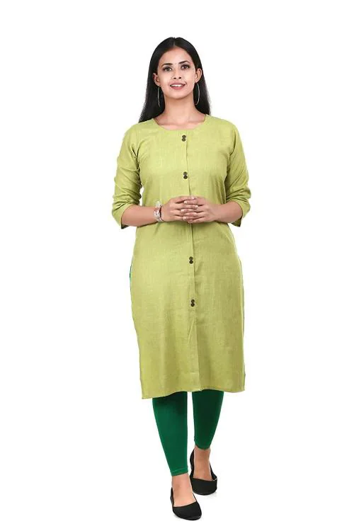 MUKHAKSH (Pack of 1 Suit Set = 1 Plain Kurti + 1 Churidar) Women Ladies Girls Parrot Green Plain Kurti + Green Ankle Length Legging with String