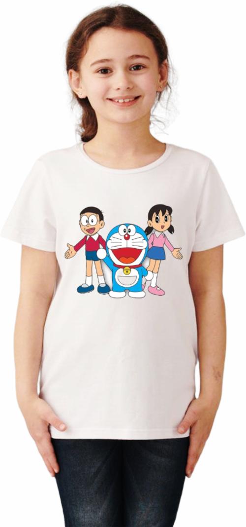 Uniplanet Store Girls White Graphic Print Polyester Round Neck T Shirt - 15 to 16 Y G-KID-POLYESTER-DOREMON-GR