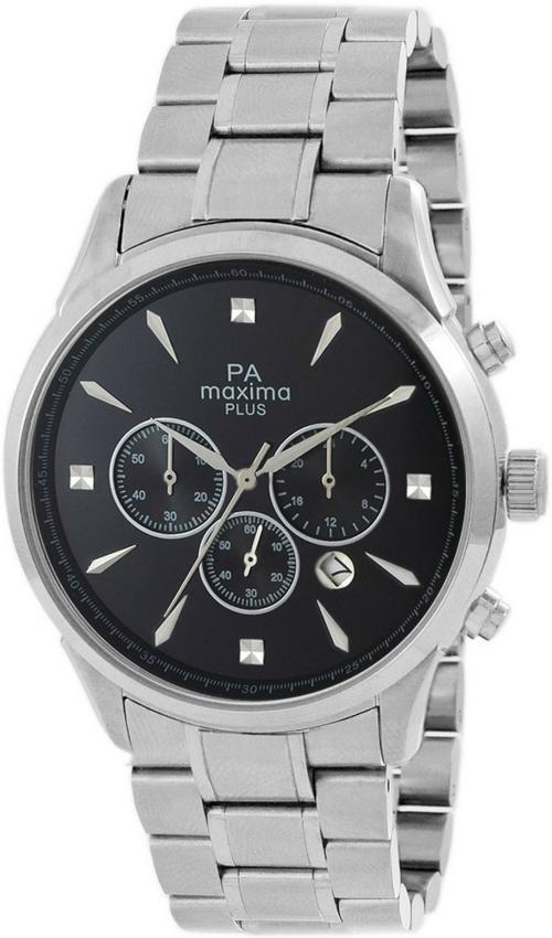 Maxima Analog Black Dial Silver Strap Watch For Men (48811CMGS)