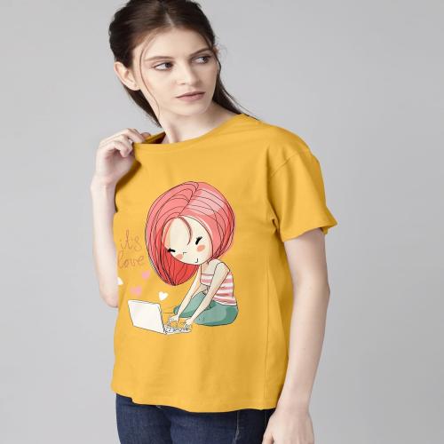 FIONAA TRENDZ Soft Stretch Cotton Blend T-Shirt For Women's, Everyday Occasion T-shirt For Women's (Yellow)(Size-XXL)