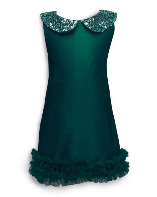 Hopscotch Girls Cotton Solid Sleeveless Party Dress In Green Colour For Ages 9-10 Years (HSP-3543661)