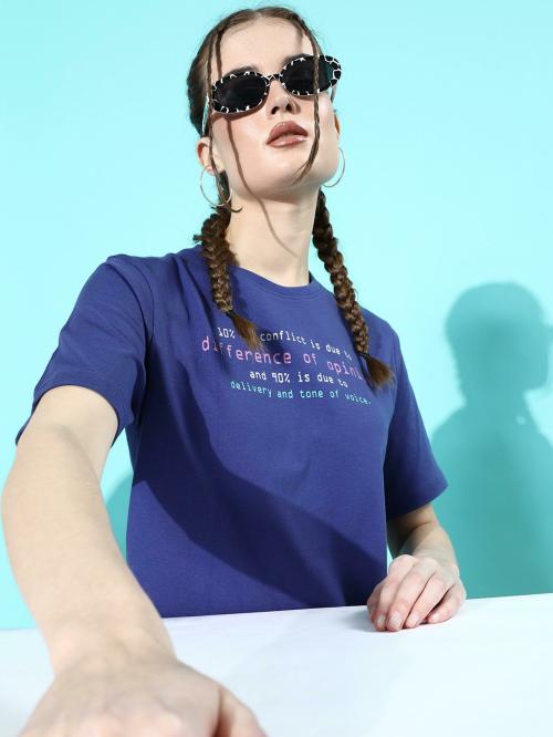 Difference of Opinion Blue Graphic Oversized T-Shirt