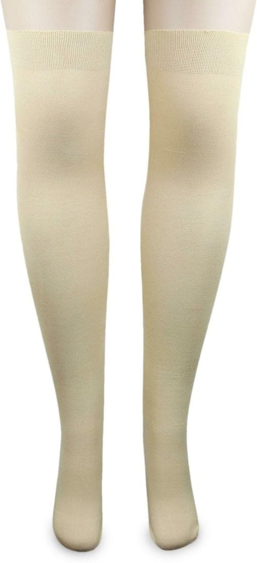 Neska Moda Women's 1 Pair Solid Cotton Thigh-High Stockings (Beige)