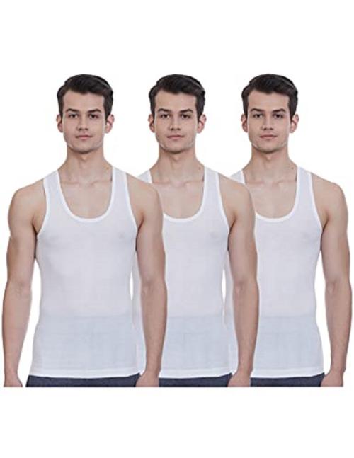 Rupa Rupa Jon Men's White Solid 100% Cotton Pack of 3 Sleeveless Vest